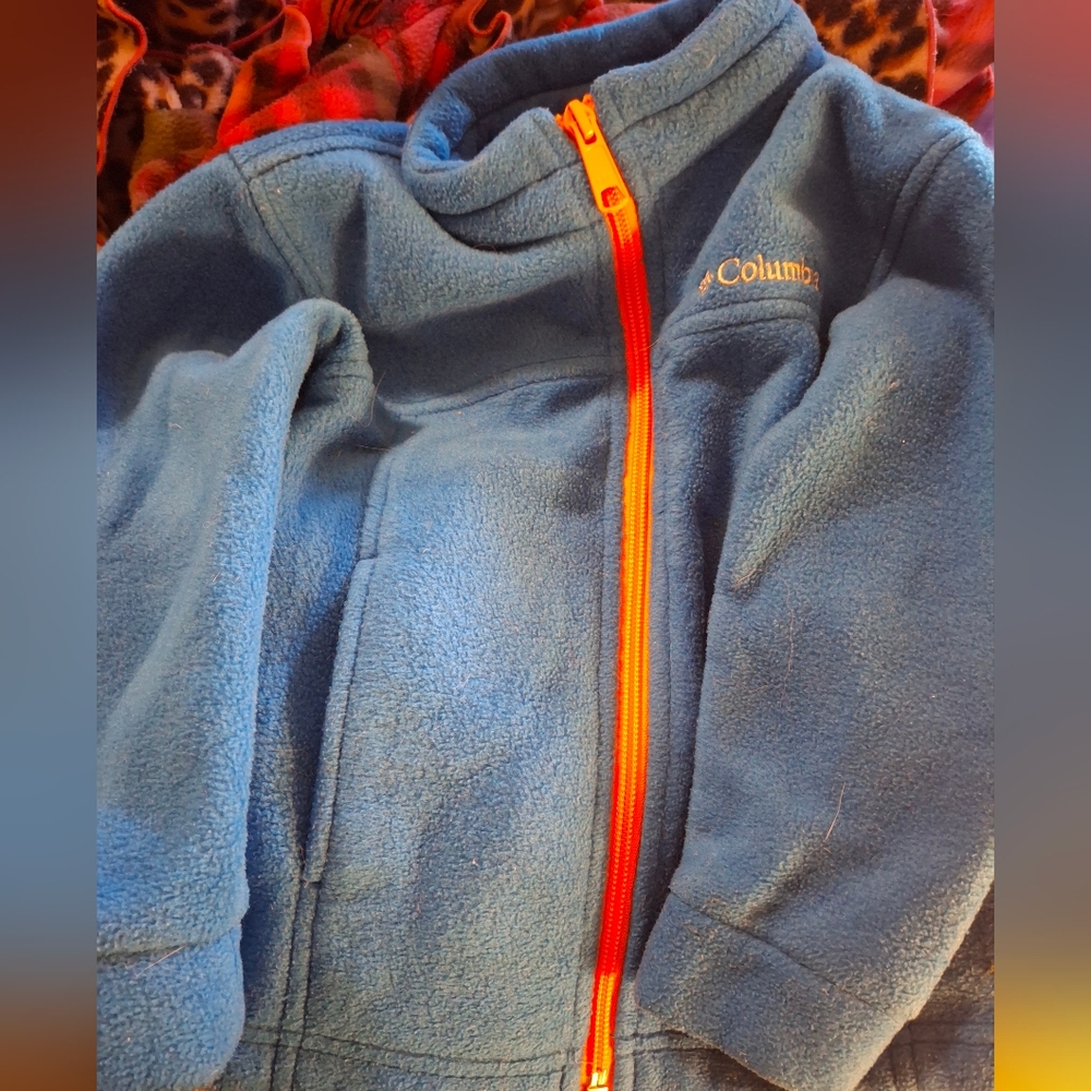 Columbia Kids Blue Jacket with Bright Orange Zipper